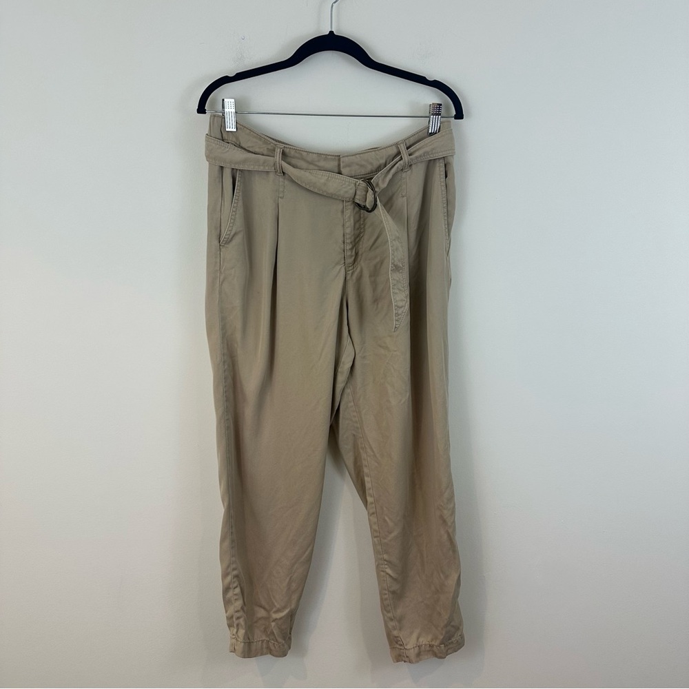 Loft Khaki Tan Tie Belted Paperbag Waist Soft Swingy Material Pants Size Medium
